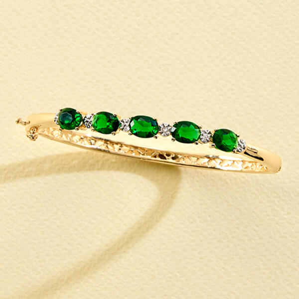 Gianni Argento Oval Emerald & Diamond Accent Bangle Bracelet - image 