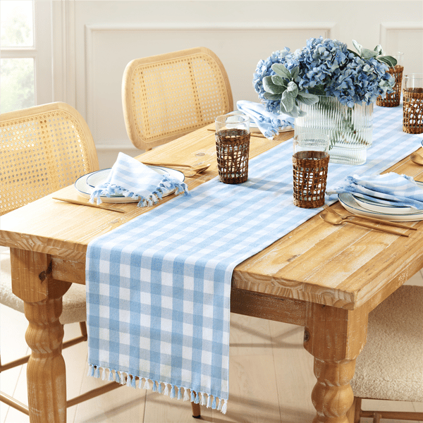 Threadmade Knotted Gingham Table Runner &amp; Napkins - Set of 4