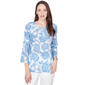 Womens Heart''s of Palm Embraceable Blue Printed Crinkle 3/4 Slv - image 1