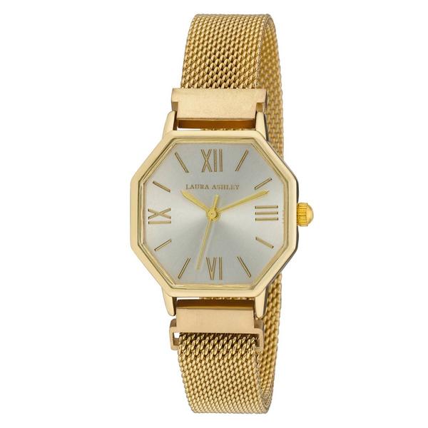 Womens Laura Ashley(R) Gold-Tone Hexagon Mesh Watch - LA2055YG - image 