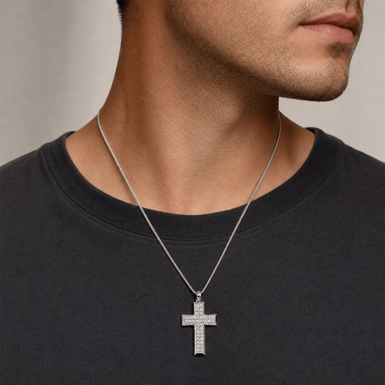 Mens Lynx 1/2ctw. Lab-Grown Diamond Cross Necklace-LGM0025P50SIL