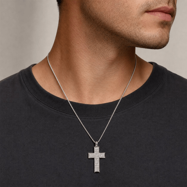 Mens Lynx 1/2ctw. Lab-Grown Diamond Cross Necklace-LGM0025P50SIL
