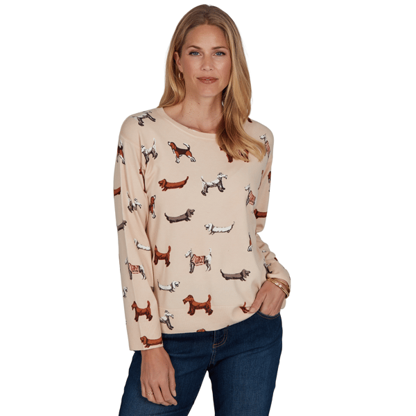 Womens Ruby Rd. English Countryside All Over Dog Sweater - image 