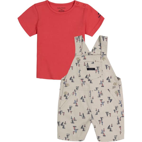 P/H 3/1/24 Baby Boy &#40;NB-9M&#41; Nautica Tree Print Shortalls Set - image 