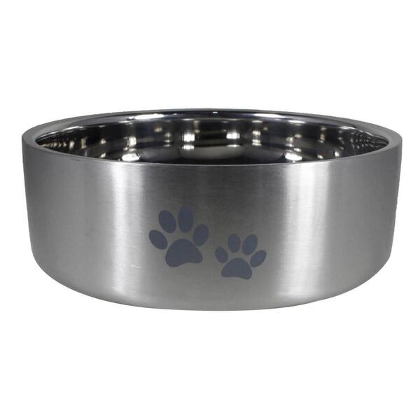 Indipets Brushed Stainless Steel Insulated Bowl w/ Paw Prints - image 