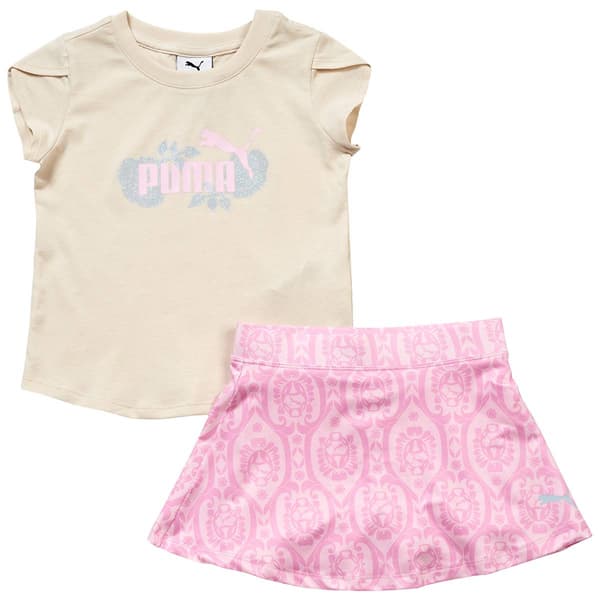 Girls (4-6x) Puma(R) Floral Logo Tee & Scroll Skort Set