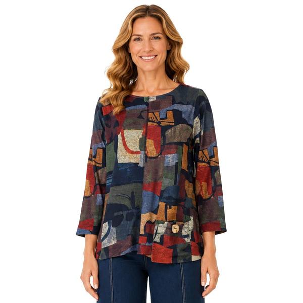 Petite Ali Miles 3/4 Sleeve Round Neck Abstract Front Pocket Pul - image 