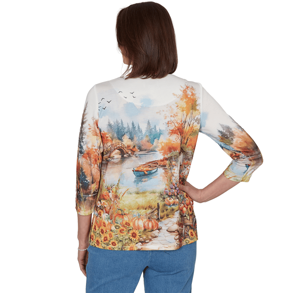Womens Alfred Dunner Classics Autumn Lake Scene Blouse