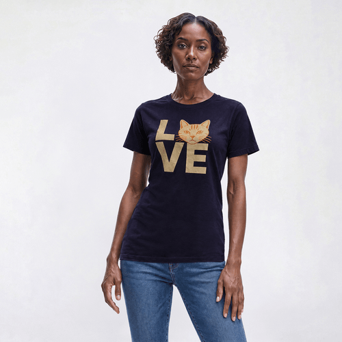 Womens JERZEES Short Sleeve Cat Love Graphic Tee