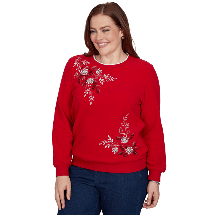 Petite Alfred Dunner Classics Floral Embroidered Sweatshirt