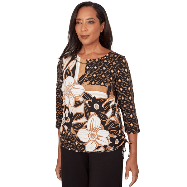 Womens Alfred Dunner Seville Floral Geometric Side Ruch Blouse