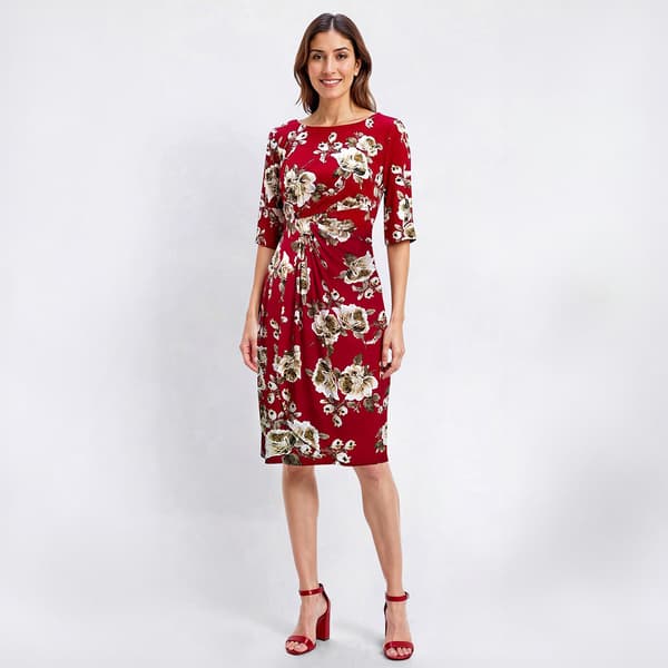 Womens Connected Apparel Elbow Sleeve Floral Ruched Sheath Dress