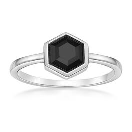 Gemminded Sterling Silver 6mm Hexagonal Black Onyx Ring