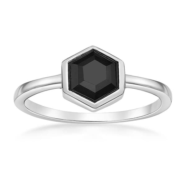 Gemminded Sterling Silver 6mm Hexagonal Black Onyx Ring - image 