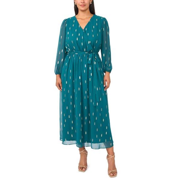 Plus Size MSK Long Sleeve Foil Print V Neck Maxi - image 