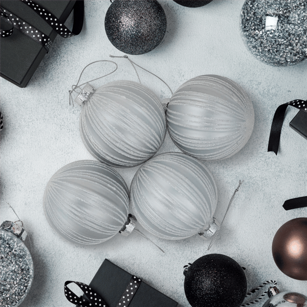 Northlight 4ct Silver Glitter Striped Ball Christmas Ornaments