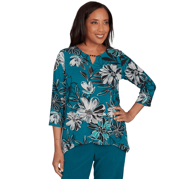 Womens Alfred Dunner Lake Champlain Floral Printed Beaded Neck T