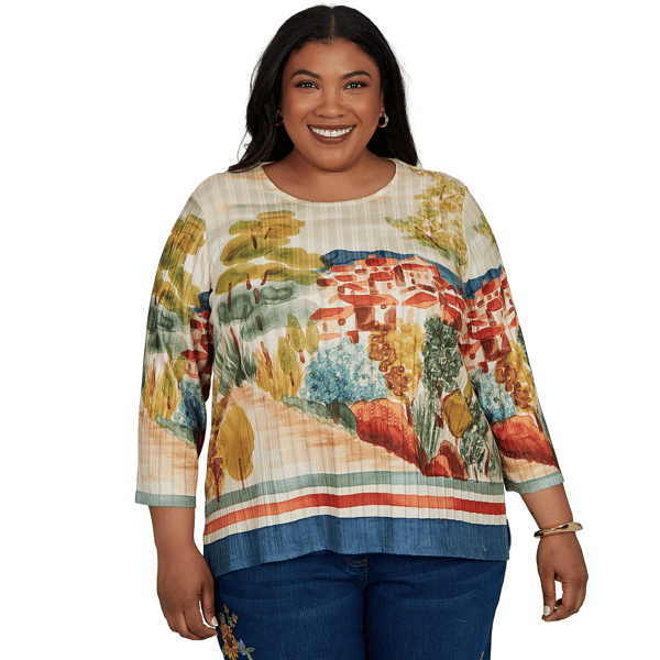 Plus Size Alfred Dunner Tuscany Tuscan Landscape Scenic Blouse