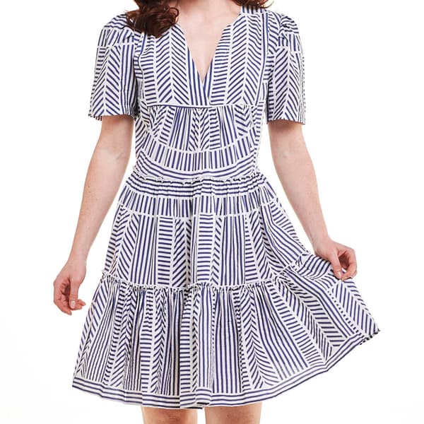 Womens Harper 241 Short Sleeve Tier Stripe Fit & Flare Dress