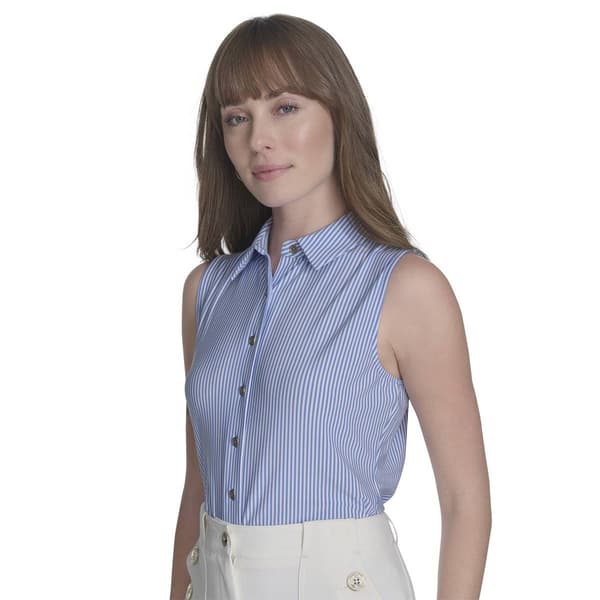 Womens Tommy Hilfiger Sleeveless Stripe Button Front Blouse
