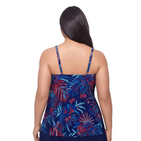 Plus Size American Beach High Low Flounce Tankini Swim Top