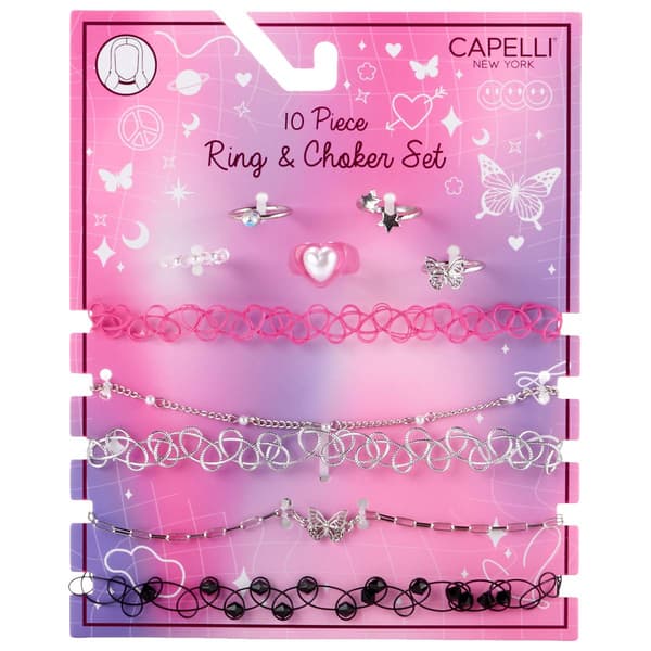 Girls Capelli&#40;R&#41; New York 10pc. Butterfly & Pearl Choker & Ring Set - image 