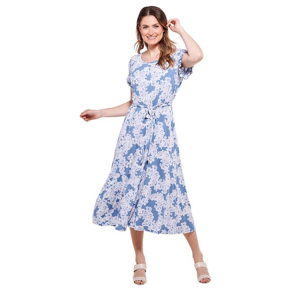 Womens Perceptions Ruffle Sleeve Puff Print Midi Dress - image 