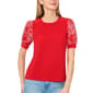 Womens Cece Short Eyelet Puff Sleeve Solid Blouse - image 1