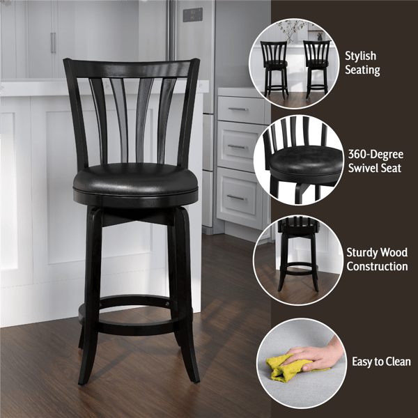 HH2 Home Savana Black Wood Counter Height Swivel Stool