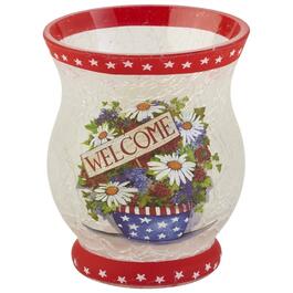 Welcome Americana Glass Votive Candle Holder