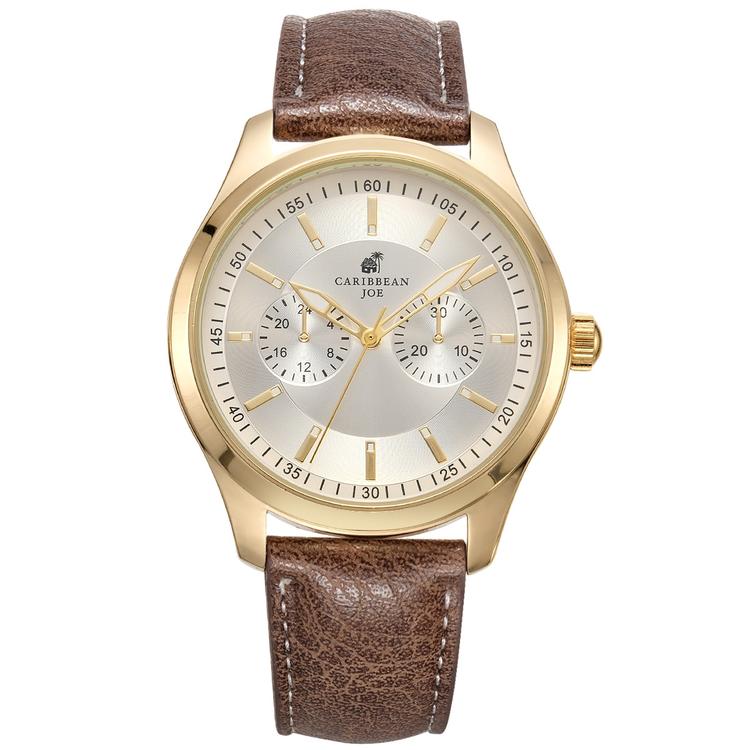 Mens Caribbean Joe Gold-Tone Silver Dial Watch - CJ7156GD