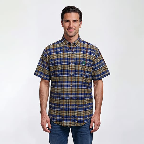 Mens U.S. Polo Assn.&#40;R&#41; Short Sleeve Plaid Button Down Shirt - Navy - image 