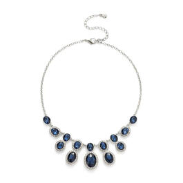 Roman Looking Glass Sapphire Silver-Tone Halo Statement Necklace