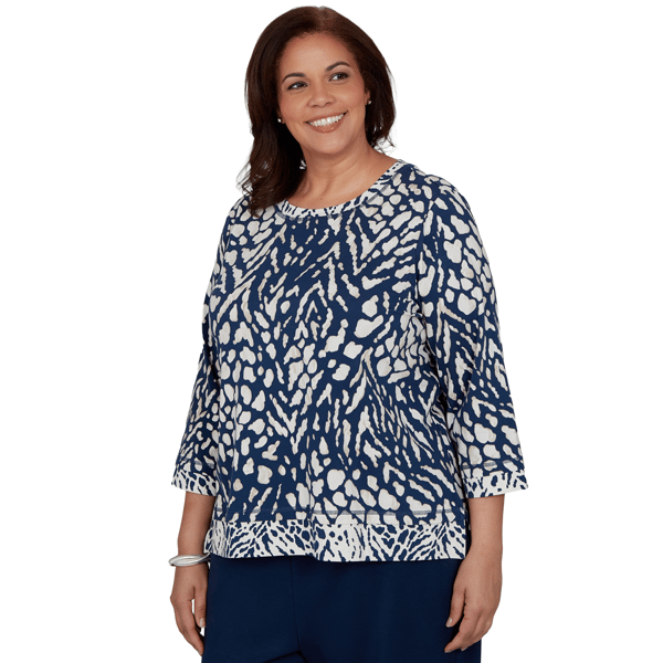 Plus Size Alfred Dunner Good To Go 3/4 Sleeve Abstract Blouse