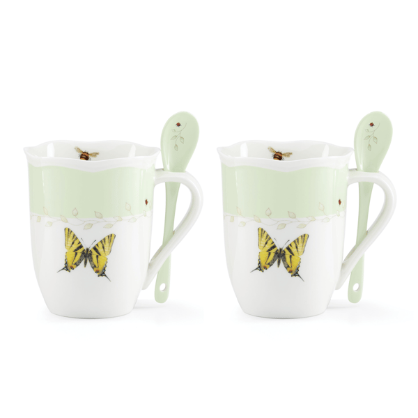 Lenox® Butterfly Meadow® Green Mugs with Spoons - image 