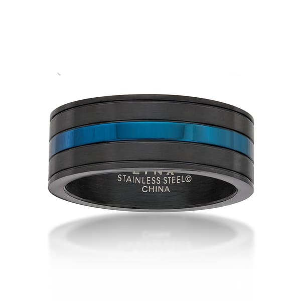 Mens Lynx Stainless Steel Thin Blue Line Ring