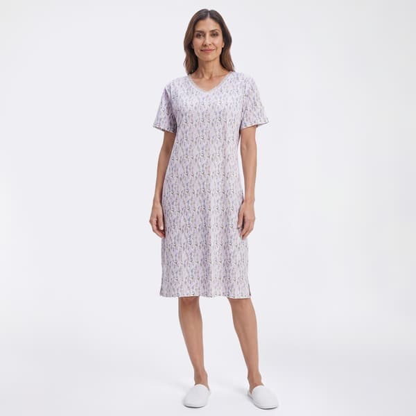 Womens Pink Laundry Short Sleeve V-Neck Lace Floral Nightshirt - image 