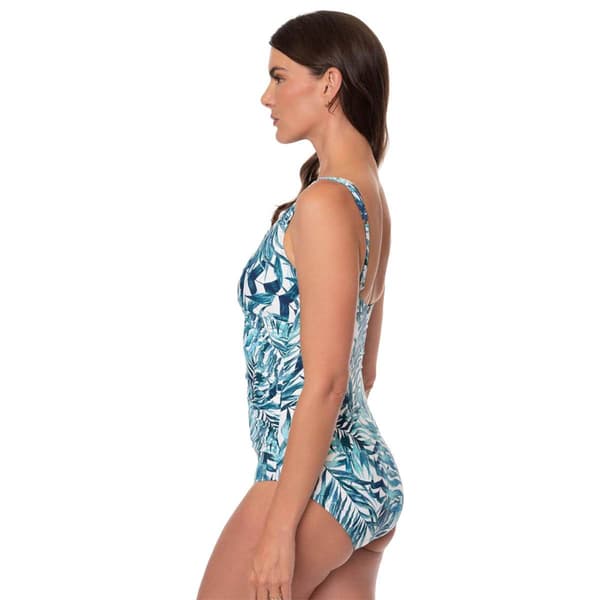Womens Jantzen Palm Camouflage Surplice Neck One Piece Swimsuit