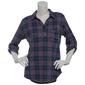 Womens Emily Daniels 3/4 Sleeve Lavender Plaid Henley Blouse - image 1
