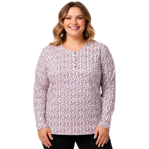 Plus Size Hasting & Smith Long Sleeve Ditsy Floral Henley Tee - image 
