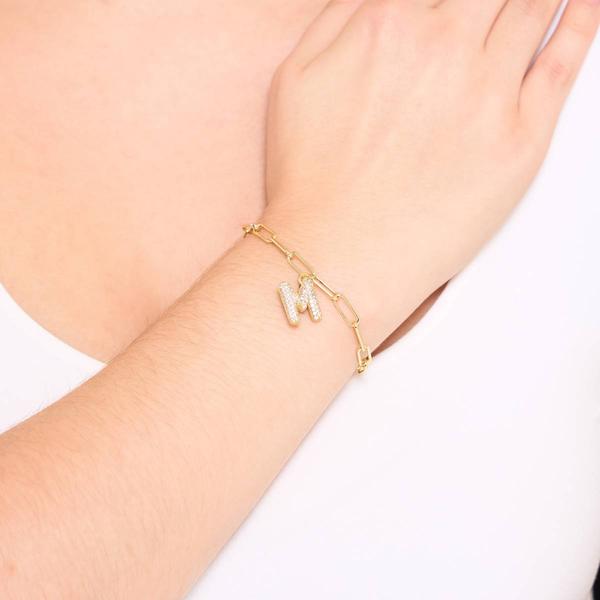 Athra 14kt. Gold Over Brass CZ M Initial Bracelet