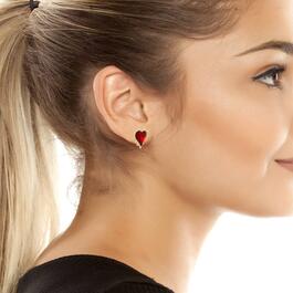 Betsey Johnson Red Stone Heart w/Spikey Hardware Stud Earrings