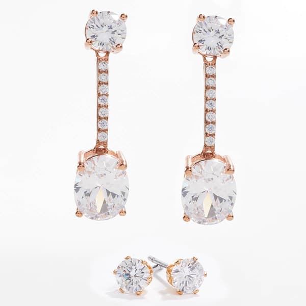 Rose Gold-Plated CZ Stud Earrings - image 