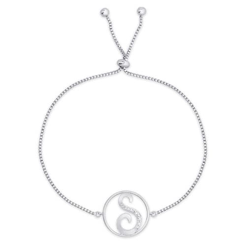 Accents by Gianni Argento Diamond Plated Initial S Adj. Bracelet - image 