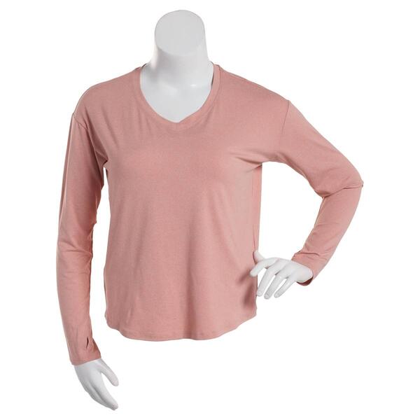 Womens RBX Peached Heather V-Neck Long Sleeve Round Hem Top - image 