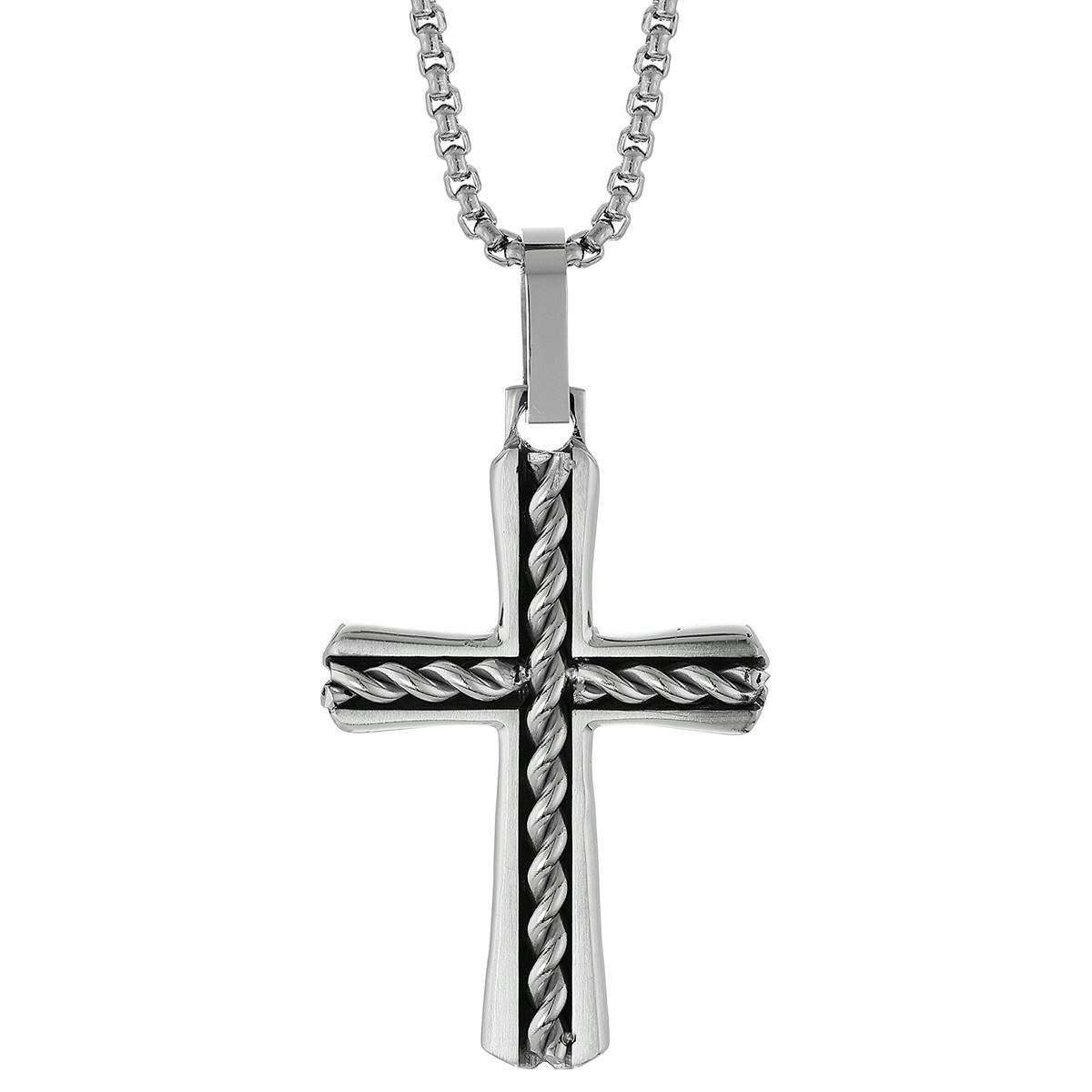 Mens Lynx Stainless Steel Chain Cross Pendant Necklace