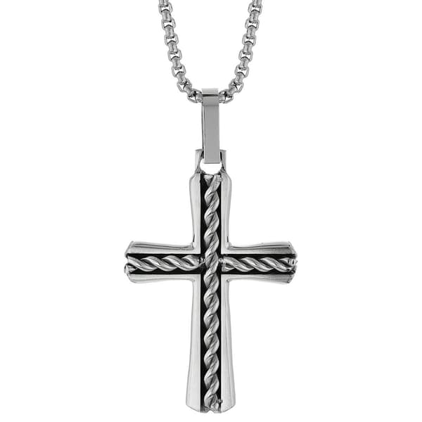 Mens Lynx Stainless Chain Cross Pendant