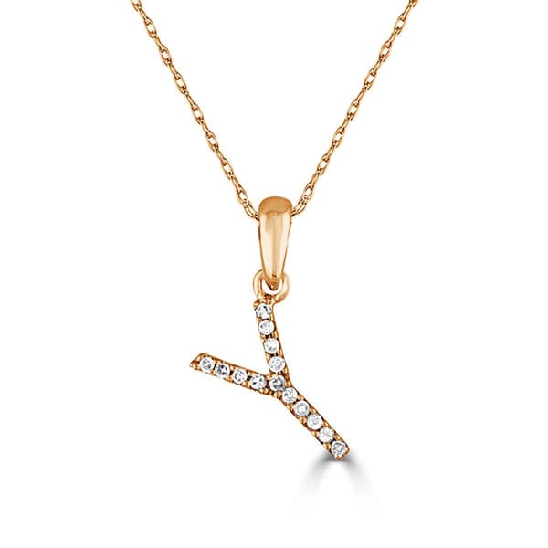 Diamond Classics(tm) 14kt. Rose Gold Initial Y Letter Necklace - image 
