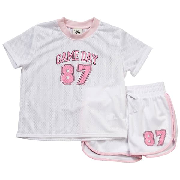 Girls (7-14) Jolie & Joy Mesh 87 Jersey Tee & Dolphin Shorts Set