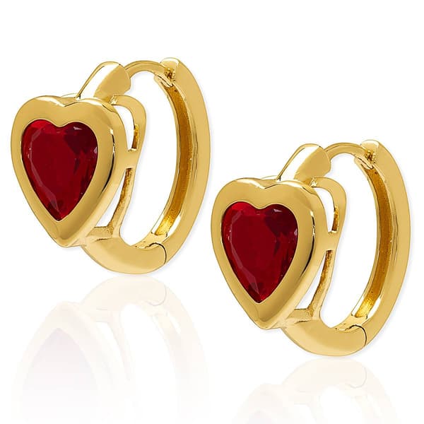 14kt. Gold Plated & Red CZ Heart Huggie Earrings - image 